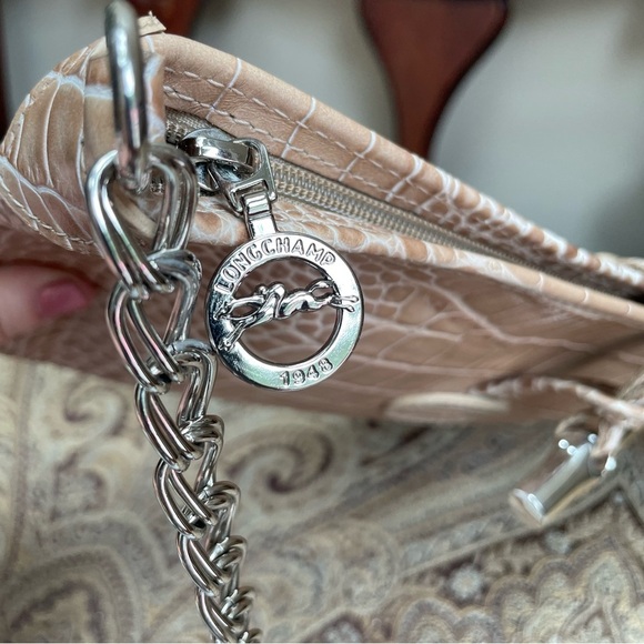 Longchamp Small Alligator Croc Embossed Chain Link Strap Roseau Shoulder Bag - Picture 7 of 16